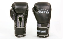 Перчатки боксерские кожаные TOP TEN MA-6756-BK черный-серый