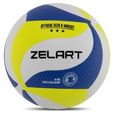 Мяч волейбольный ZELART VB-9000-3 №5 PU клееный салатовый-белый-синий