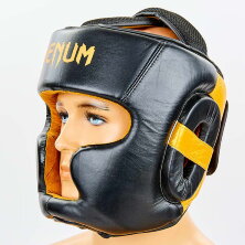 Шлем боксерский с полной защитой кожаный VENUM ELITE VL-8312-BK черный-золотой
