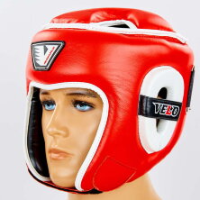 Шлем боксерский открытый с усиленной защитой макушки кожаный VELO VL-8195-R красный