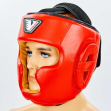 Шлем боксерский с полной защитой кожаный VELO VL-8193-R красный