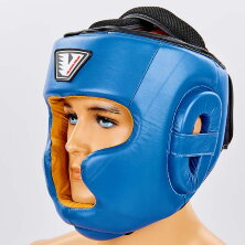 Шлем боксерский с полной защитой кожаный VELO VL-8193-B синий