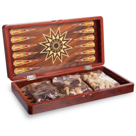 Набір настільних ігор 3 в 1 MDF 7788C шахи, шашки, нарди