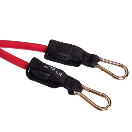 Еспандер трубчастий для фітнесу з карабіном DOUBLE CUBE DT-1002C-20LB 5,5х11,5x1200мм навантаження 9кг темно-червоний