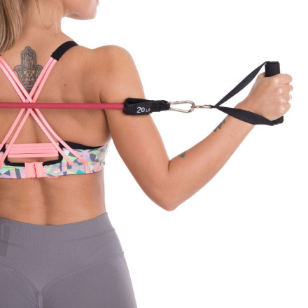 Еспандер трубчастий для фітнесу з карабіном DOUBLE CUBE DT-1002C-20LB 5,5х11,5x1200мм навантаження 9кг темно-червоний