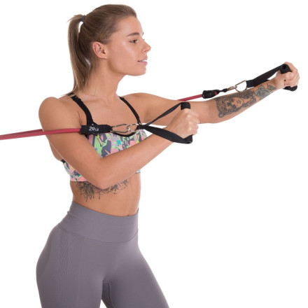 Еспандер трубчастий для фітнесу з карабіном DOUBLE CUBE DT-1002C-20LB 5,5х11,5x1200мм навантаження 9кг темно-червоний