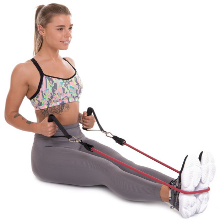 Еспандер трубчастий для фітнесу з карабіном DOUBLE CUBE DT-1002C-20LB 5,5х11,5x1200мм навантаження 9кг темно-червоний