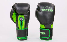 Перчатки боксерские кожаные TOP TEN MA-6756-G черный-салатовый
