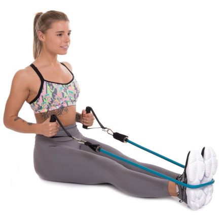 Еспандер трубчастий для фітнесу з карабіном DOUBLE CUBE DT-1002C-45LB 4х15x1200мм навантаження 21кг синій