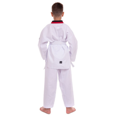 Кімоно для тхеквондо (добок) MTO CO-5630 110-160см білий-чорний-червоний