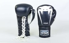 Перчатки боксерские кожаные на шнурке Venum VL-5786-BK (10-14oz)