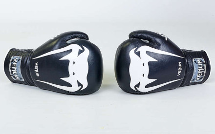 Рукавички боксерські шкіряні на шнурку Venum VL-5786-BK (10-14oz)