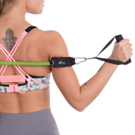 Еспандер трубчастий для фітнесу з карабіном DOUBLE CUBE DT-1002C-40LB 4х14x1200мм навантаження 18кг салатовий