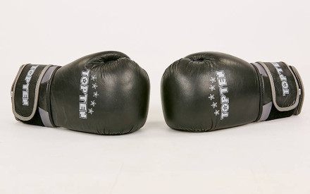 Рукавички шкіряні боксерські TOP TEN MA-6756-BK чорний-сірий