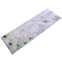 Замшевий Килимок для йоги Record FI-5662-20 сірий-салатовий з принтом Перо Павліна