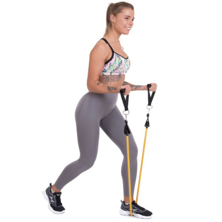 Еспандер трубчастий для фітнесу з карабіном DOUBLE CUBE DT-1002C-35LB 6х14x1200мм навантаження 16кг жовтий