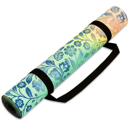 Замшевий Килимок для йоги Record FI-5662-23 бірюзовий-рожевий з квітковим принтом