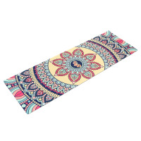 Замшевий Килимок для йоги Record FI-5662-14 бежевий з квітковим принтом