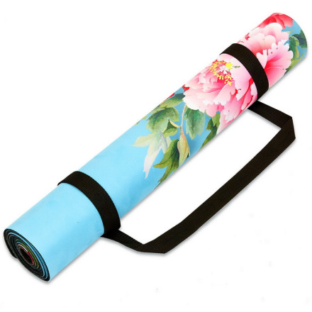 Замшевий Килимок для йоги Record FI-5662-29 блакитний з квітковим принтом