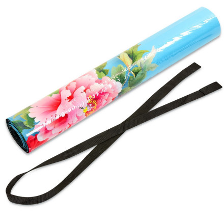 Замшевий Килимок для йоги Record FI-5662-29 блакитний з квітковим принтом