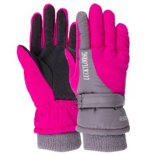 Перчатки горнолыжные теплые детские LUCKYLOONG C-9990 серый-розовый