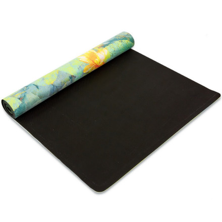 Замшевий Килимок для йоги Record FI-5662-34 зелений з принтом Білий Лотос