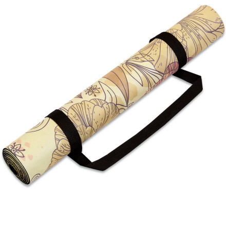 Коврик для йоги Замшевый Record FI-5662-32 бежевый-салатовый с цветочным принтом