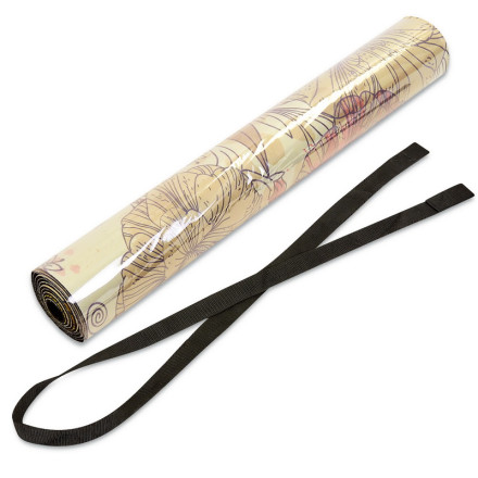 Коврик для йоги Замшевый Record FI-5662-32 бежевый-салатовый с цветочным принтом