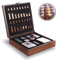 Шахи, покер 2 в 1 набір настільних ігор дерев'яні W2624-1 24см x 24см х 7см