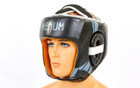 Шлем боксерский открытый с усиленной защитой макушки кожаный Venum BO-6629-Bk