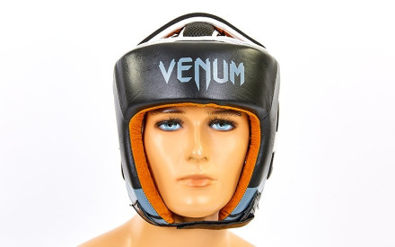 Шолом боксерський відкритий з посиленим захистом верхівки шкіряний Venum BO-6629-Bk