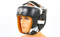 Шлем боксерский открытый с усиленной защитой макушки кожаный Venum BO-6629-Bkw