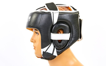 Шолом боксерський відкритий з посиленим захистом верхівки шкіряний Venum BO-6629-Bkw