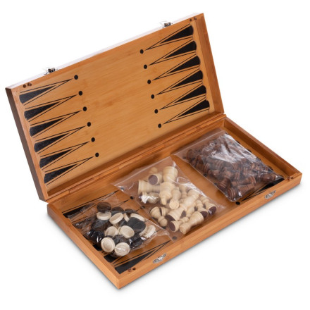 Шахи, шашки, нарди 3 в 1 бамбукові 341-163 40x40см