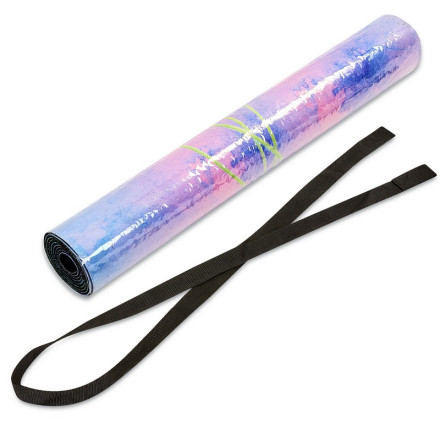 Замшевий Килимок для йоги Record FI-5662-33 рожевий-блакитний з квітковим принтом