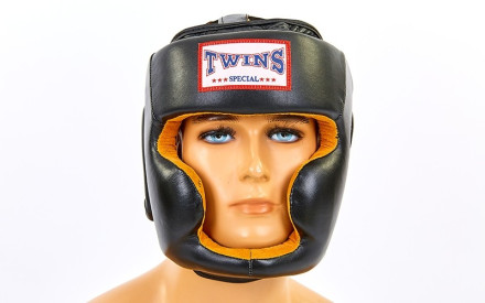 Шолом боксерський з повним захистом шкіряний Twins VL-6630-Bk