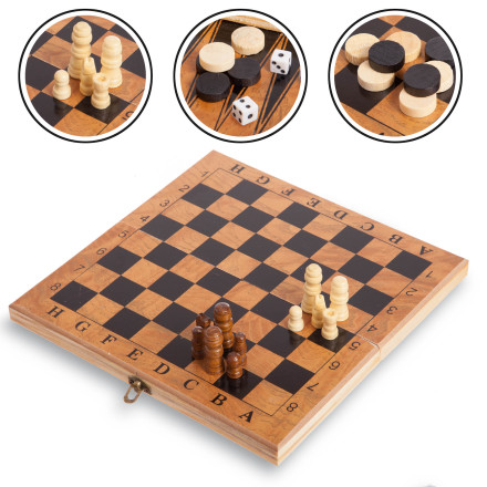 Шахи, шашки, нарди 3 в 1 дерев&#39;яні S2414 20см x 20см