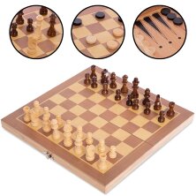 Шахматы, шашки, нарды 3 в 1 деревянные W3015 30см x 30см