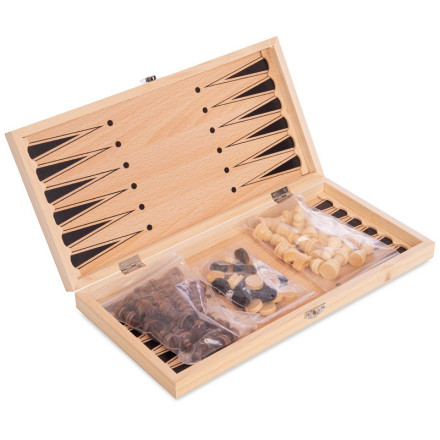 Шахи, шашки, нарди 3 в 1 дерев&#39;яні W7723 34x34см