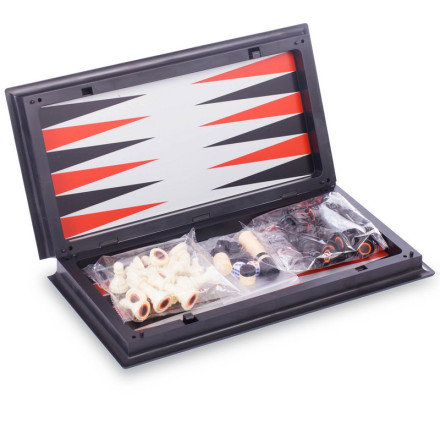 Шахи, шашки, нарди 3 в 1 дорожні пластикові магнітні 9018 40см x 40см