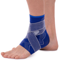 Бандаж на гомілковостоп еластичний з фіксуючим ременем SIBOTE ST-7025 1шт синій-сірий
