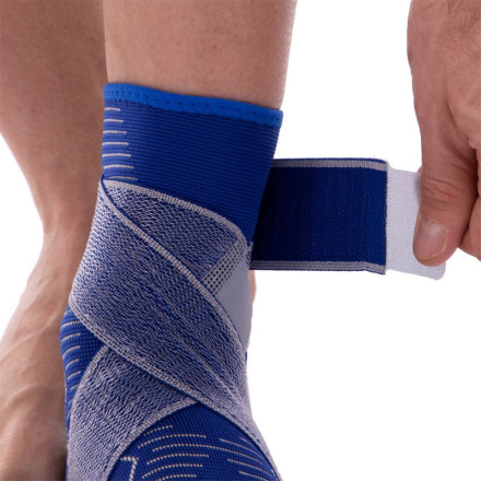 Бандаж на гомілковостоп еластичний з фіксуючим ременем SIBOTE ST-7025 1шт синій-сірий