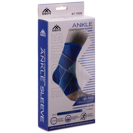 Бандаж на гомілковостоп еластичний з фіксуючим ременем SIBOTE ST-7025 1шт синій-сірий