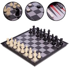 Шахматы, шашки, нарды 3 в 1 дорожные пластиковые магнитные SC58810  32см x 32см
