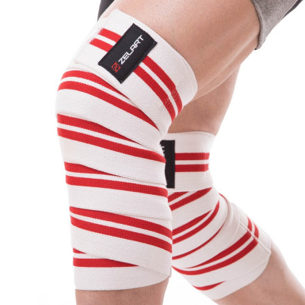 Бінти на коліна для присідань Zelart SB-167076 1шт білий-червоний