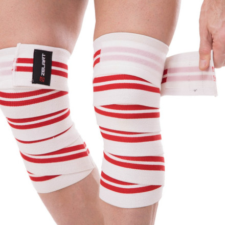 Бінти на коліна для присідань Zelart SB-167076 1шт білий-червоний