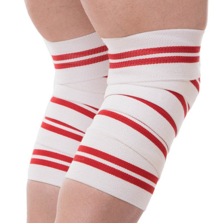 Бінти на коліна для присідань Zelart SB-167076 1шт білий-червоний