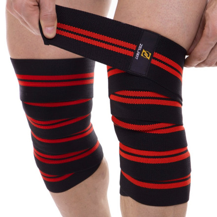 Бінти на коліна для присідань Zelart TA-2646 2шт чорний-червоний