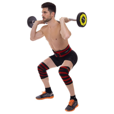 Бінти на коліна для присідань Zelart TA-2646 2шт чорний-червоний