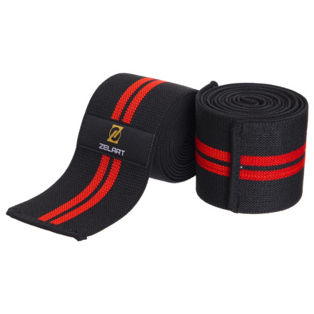 Бінти на коліна для присідань Zelart TA-2646 2шт чорний-червоний